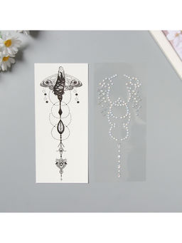 Переводная тату на тело и стразы Прекрасный мотылёк, набор 2 листа, 18?8 см