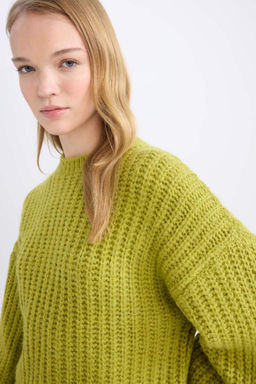 Крутой вязаный свитер оверсайз с широким кроем и круглым вырезом - Defacto фото 5