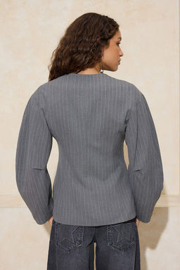 Gri Cizgili Kol Detayl? Fitted/Vucuda Oturan Astarl? Vatkal? Dokuma Blazer Ceket TWOSS26BC00025 - Trendyolmilla фото 4