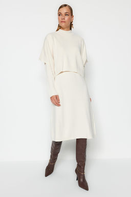 Ekru Midi Triko Super Genis Kal?p Suveterli Elbise TWOAW24EL00012