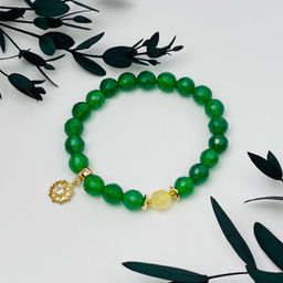 Браслет из зеленого Кварца и Цитрина с подвеской Цветок 18 см