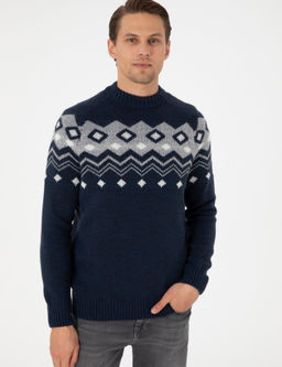 Lacivert Slim Fit Yar_m Bal_k__ Yaka Triko Kazak - Pierre cardin фото 3