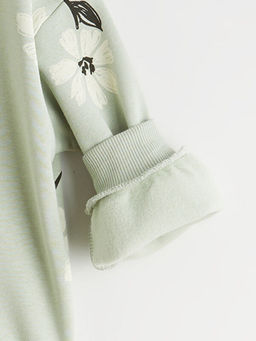 Bisiklet Yaka ?i?ekli K?z ?ocuk Kal?n Sweatshirt