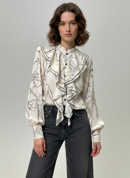 Блузка с отлетными рюшами OD-914-6 молочный с черным