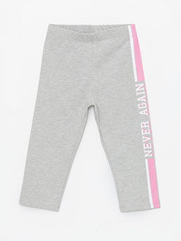 Beli Lastikli Bask?l? K?z ?ocuk 3/4 Boy Tayt