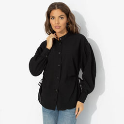 Рубашка с ажурной спинкой и сборками, Невозможно оторваться (черная)