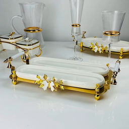 Набор из 2 овальных блюд 30,5см на подставке MELODY в под.уп.Фарфор, металл арт.163-042 /LENARDI/