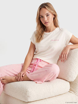 Bask?l? %100 Pamuklu Kad?n Kaprili Pijama Tak?m?