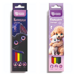 Цена за 5 шт. Набор цветных карандашей Schoolformat МИКС ДЛЯ ДЕВОЧЕК 6 цв. шестигранные, деревянные, в к...