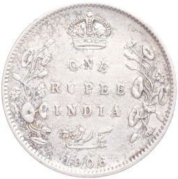 Монета 1 рупия 1906 года Британская Индия