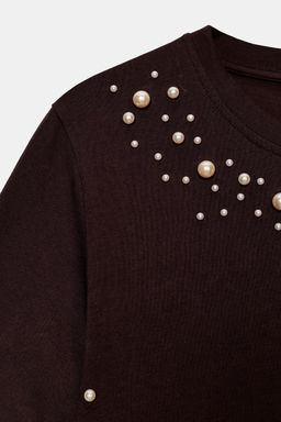 SHORT SLEEVE FAUX PEARL T-SHIRT - Zara фото 7