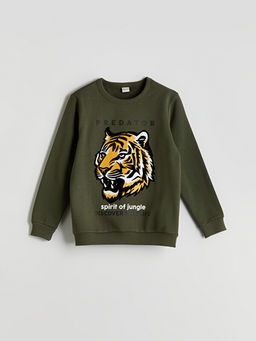 Bisiklet Yaka Bask?l? Erkek ?ocuk Sweatshirt
