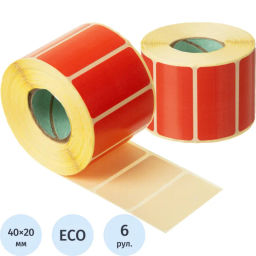 Термоэтикетки ЭКО 40x20, 700 шт/рул, вт. 25, красная 6 рул/уп (спайка)