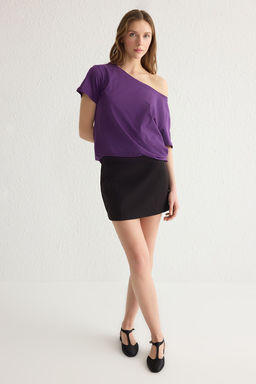 TRENDYOLMILLA Beyaz %100 Pamuk Oversize/Genis Kal?p Kay?k Yaka Orme T-Shirt TWOSS20TS0140 фото 2