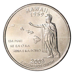 Монета 25 центов (1/4 доллара) 2008 года Р США Штаты и территории  Гавайи