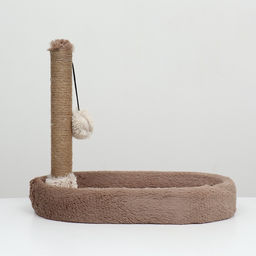 Лежанка с когеточкой Пижон, овальная, 55 х 36 х 47см, пушистый мех, джут, коричневая  фото 9