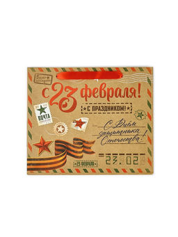 Цена за 3 шт. Пакет подарочный крафтовый «23 февраля», ML 23×11.5×27 см