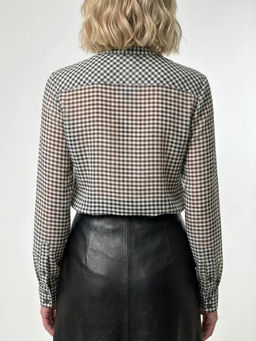 Блузка из органзы в клетку OD-984-2 коричневый с белым