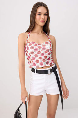 _ok Renkli Fitted/V_cuda Oturan Boyundan Ba_lamal_ Kolsuz Crop/K_sa T_l _rme Bluz TWOSS26BZ00963