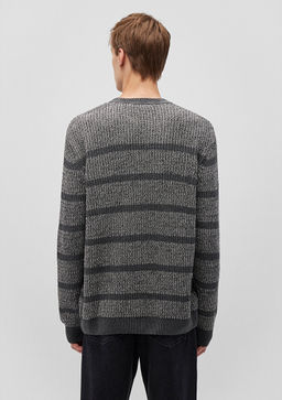 Cizgili Gri Kazak - Mavi фото 4