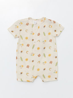 Bisiklet Yaka K?sa Kollu Bask?l? Erkek Bebek Tulum