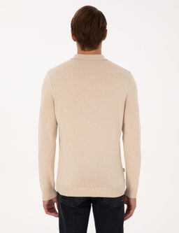 Bej Slim Fit Polo Yaka Fermuarl_ Triko Kazak - Pierre cardin фото 5