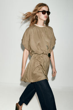 VESTIDO CORTO EFECTO ANTE / Tostado - Zara фото 3