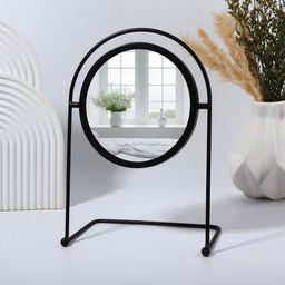 Зеркало настольное PREMIUM, круглое, металлическое, 29×20.5×11 см, (d=14.5 см), чёрное