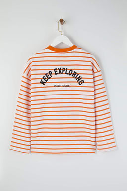 Teen Turuncu Cizgili Slogan S?rt Bask?l? Oversize/Genis Kal?p Ince Orme Sweatshirt TWOAW26SW00193