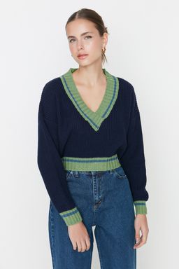 Lacivert Crop Kolej Temal? Triko Kazak TWOAW22KZ1492