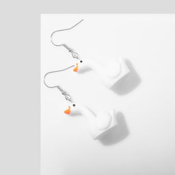Цена за 2 шт. Серьги пластик Гуси, цвет бело-оранжевый в серебре