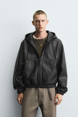 HOODED LEATHER EFFECT JACKET - Zara фото 2