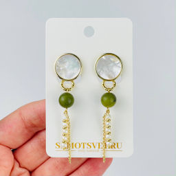 Серьги длинные из Жемчуга, Змеевика и Перламутра