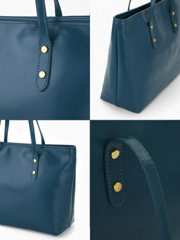 Сумка-шопер женская на молнии, размер 30.5×12×27 см, однотонная, синяя