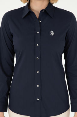 Рубашка женская U.S. Polo Assn. темно-синяя хлопок с эластаном фото 13