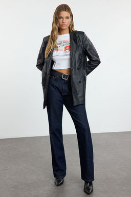 Trendyolmilla Fusya Suni Deri Kruvaze Kapama Astarl? Dokuma Blazer Ceket TWOAW21CE0156