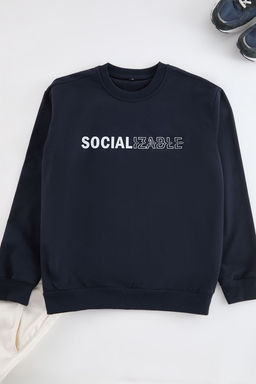 TRENDYOL MAN Lacivert Oversize/Genis Kesim Slogan Bask?l? Ici Polarl?/S?cak Tutan Sweatshirt TMNAW23SW00478 - Trendyolmilla фото 9
