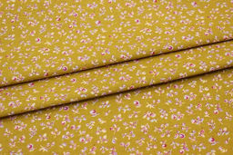 Теплый хлопок Брусника на горчичном, ш.1.45м, хлопок-100%, 150гр/м.кв - Купава фото 5