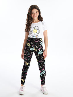 Beli Lastikli Bask?l? K?z ?ocuk Tayt - Waikiki фото 3