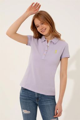 Женская сиреневая футболка с воротником поло Basic