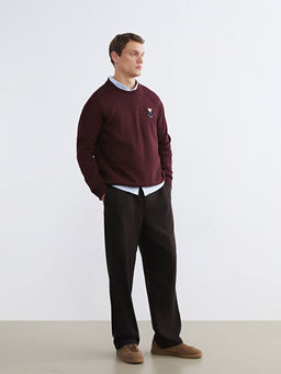 Bisiklet Yaka Ay? Teddy Bask?l? Erkek Kal?n Sweatshirt