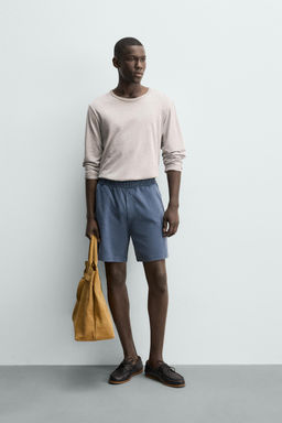 BERMUDA PIQU? REGULAR FIT LAVADO / Azul