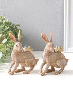 Набор фигурок 2 шт. полистоун Кролик с синичками на спине, 14?5.5?11.5 см