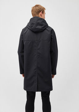 Siyah Kapusonlu Uzun Ceket - Mavi фото 2