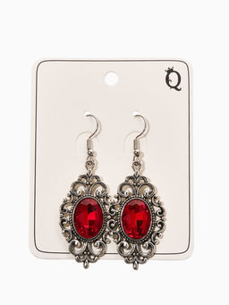 Цена за 2 шт. Серьги со стразми «Ажурный овал», красные в чернёном серебре