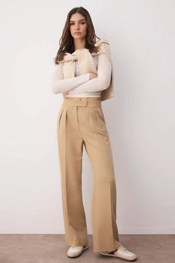 Vizon Wide Leg/Genis Paca Yuksek Bel Dokuma Kumas Pantolon TWOAW22PL0066