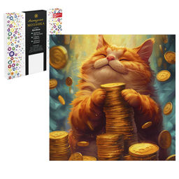 Алмазная мозаика арт. 68609 / 25 КОТ С ДЕНЬГАМИ, размер: 30*30 см,