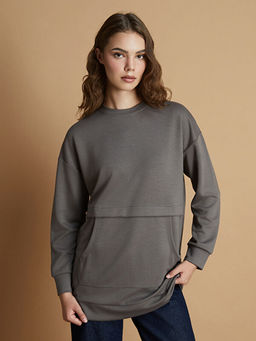 B?y?k Beden Bisiklet Yaka Kad?n Sweatshirt Tunik