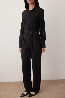 Siyah Gomlek Yaka Dokumlu Boru Paca Tulum TWOAW26TU00011 - Trendyolmilla фото 3