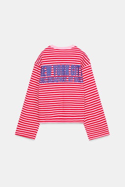 STRIPED T-SHIRT WITH SLOGAN - Zara фото 15
